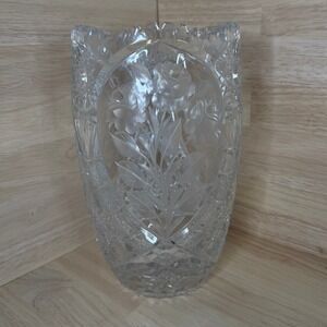 Large vintage bohemian Lead Crystal Vase Cut Glass‎ Floral Design Vintage Decor